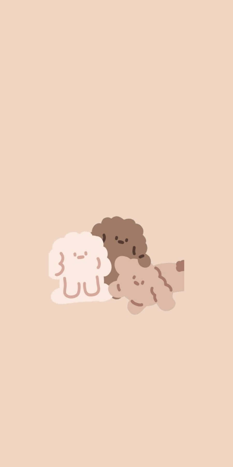 Korean Beige Aesthetic 桌布 壁紙 — 三隻可愛的極簡卡通狗，以柔和色調依偎在柔軟的米色背景上。