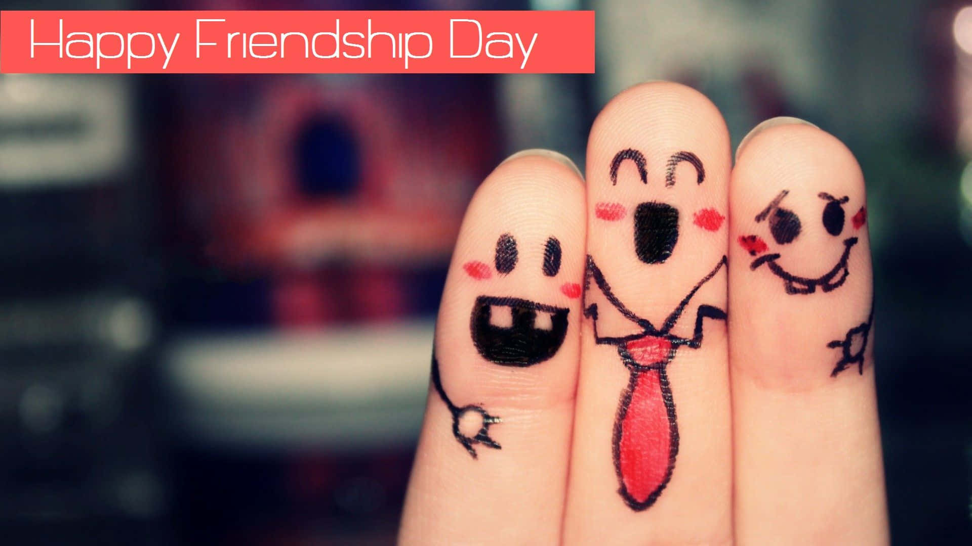 Friendship Day 桌布 壁紙 — 三隻手指畫上笑臉和領帶，以愉快表情慶祝友誼日。