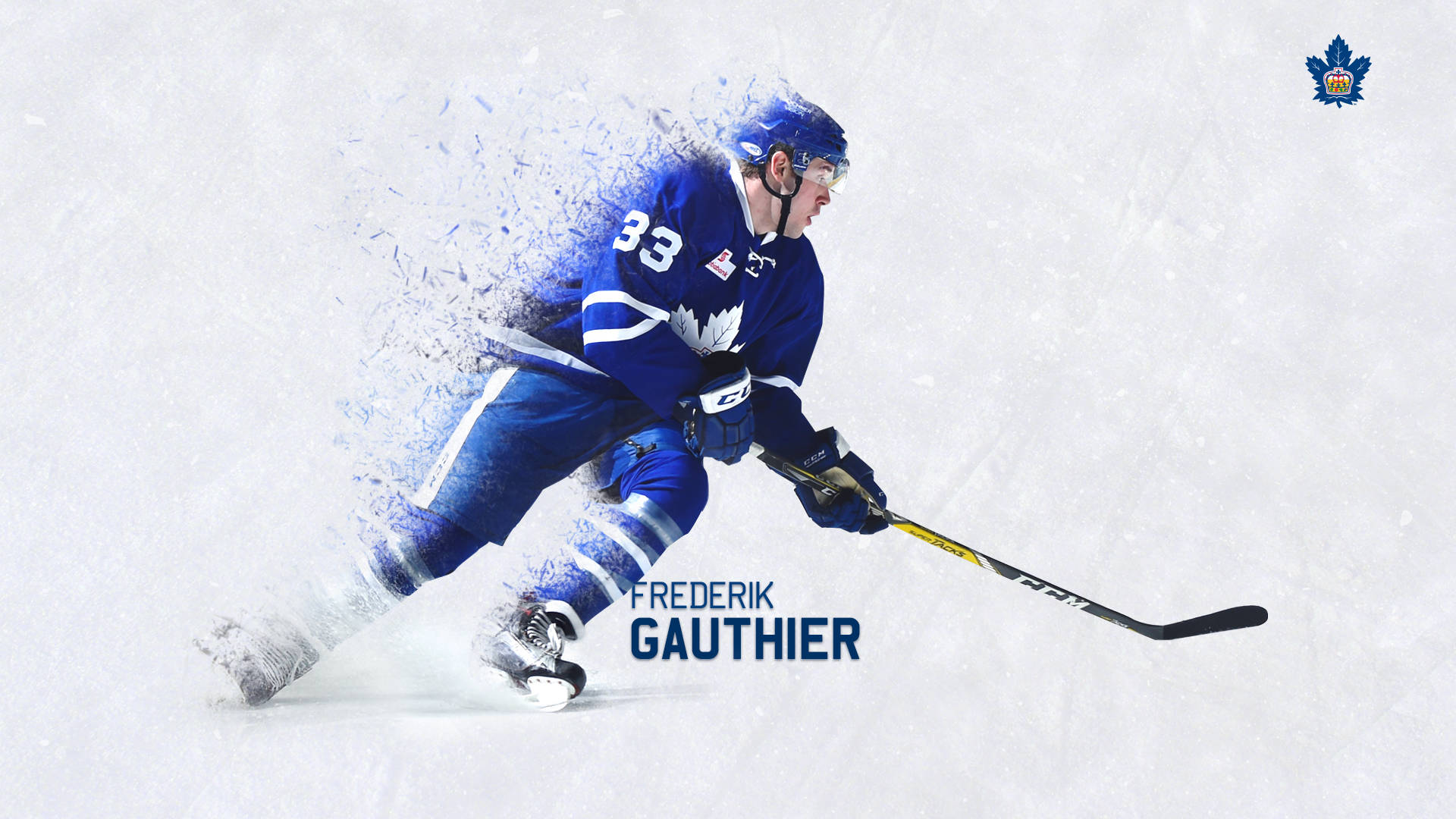 冰球運動員 Frederik Gauthier 持桿在冰上滑行