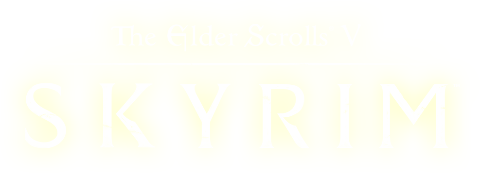 上古卷軸：天際標誌黃底白字 壁紙 — The Elder Scrolls V Skyrim 標誌，以白色襯線字體顯示在淡黃色背景上。