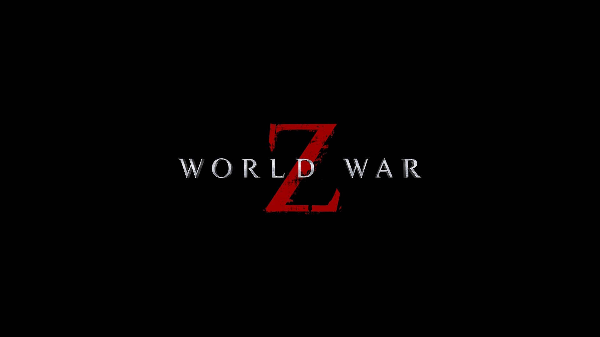 電影標題《World War Z》以紅色和銀色顯示在黑色背景上