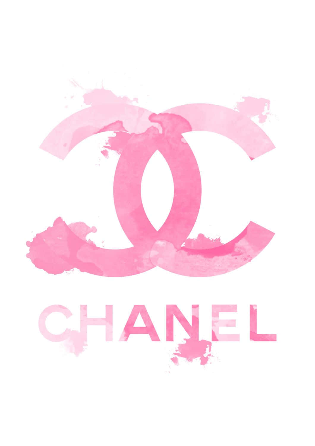 白色背景上帶有水彩飛濺效果的粉紅色 Chanel 標誌。