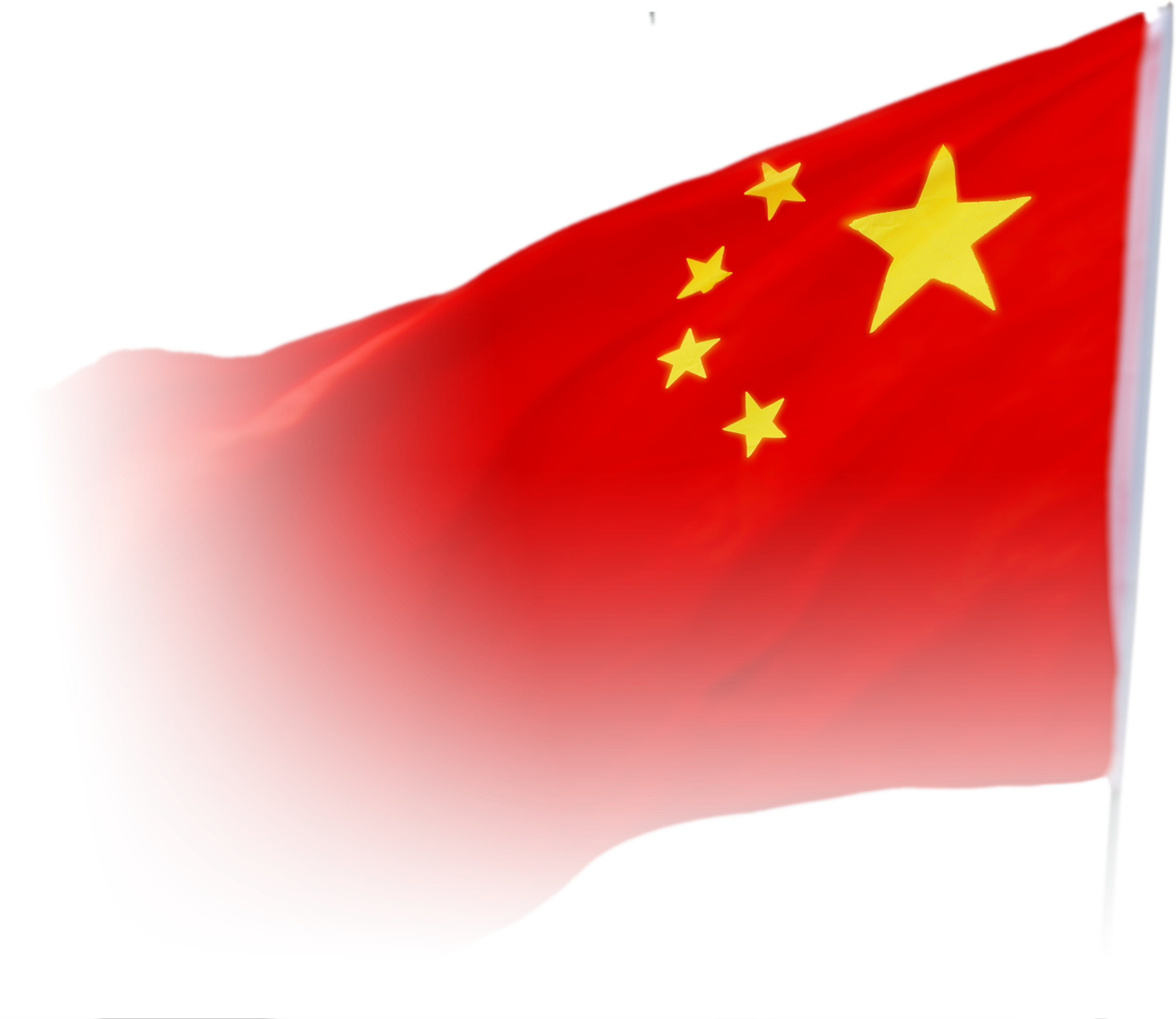 中國國旗飄揚 壁紙 — 一面鮮豔的紅色中國國旗，帶有黃色星星，在純黑背景上動態飄揚。