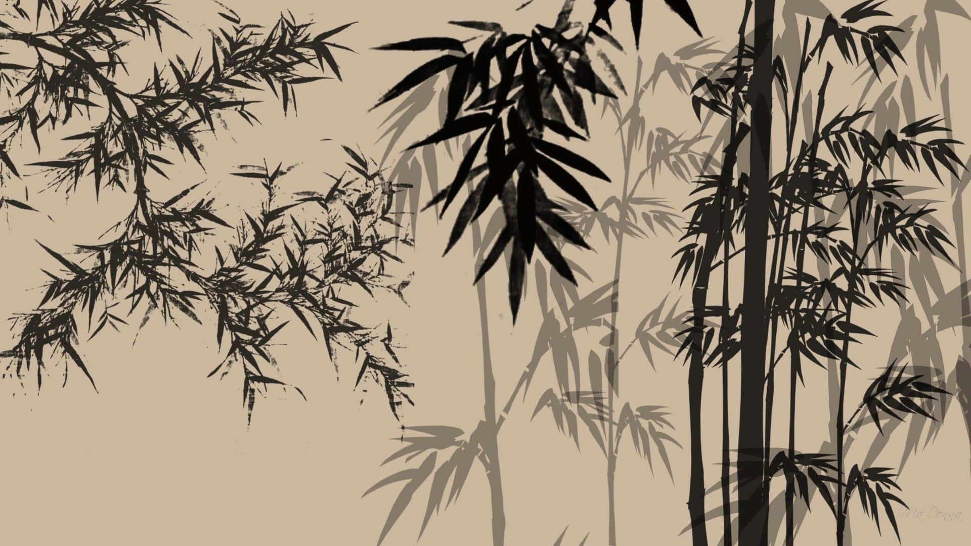 黑色竹枝剪影映襯米色背景，帶有筆觸紋理。