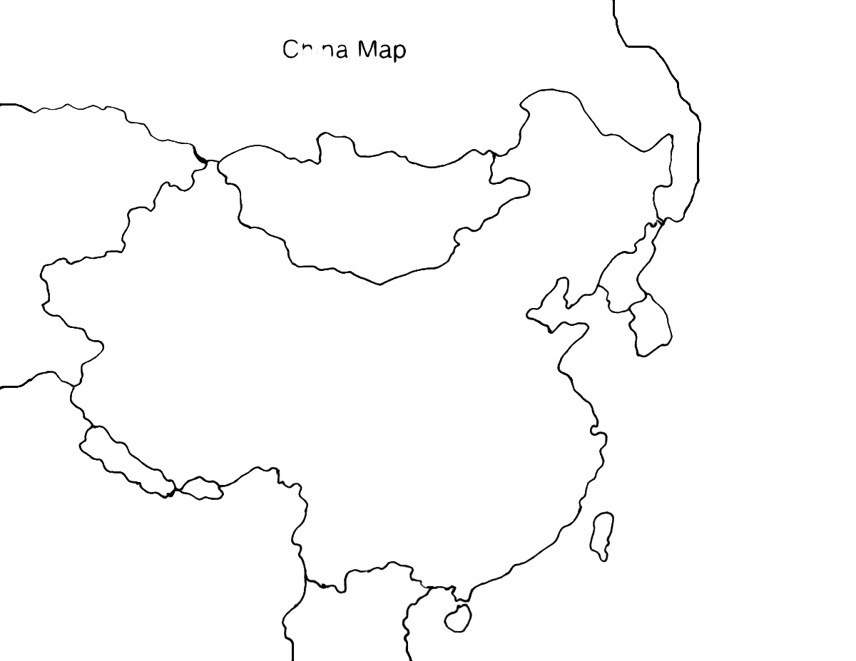 中國輪廓地圖 壁紙 — 一個簡單的黑色輪廓中國地圖，白色背景，頂部有標題 China Map。