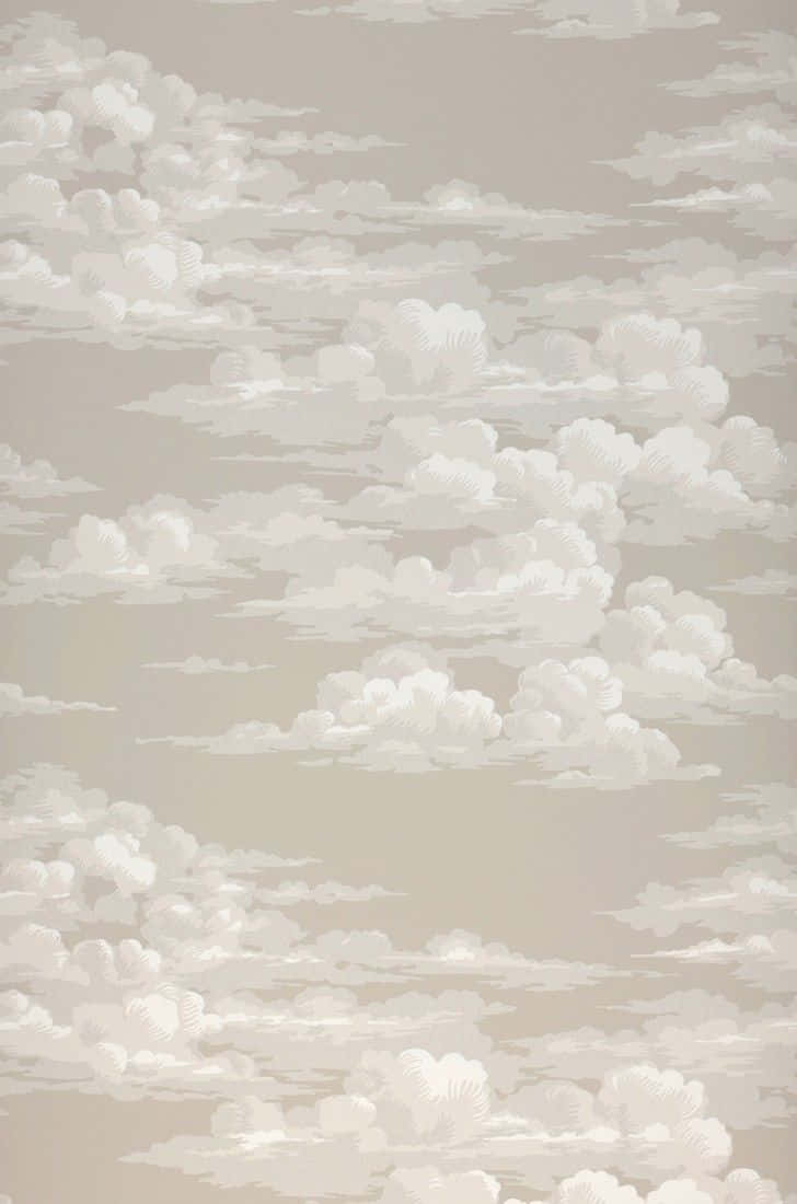 牆紙，米色背景上帶有柔軟白色雲朵圖案。