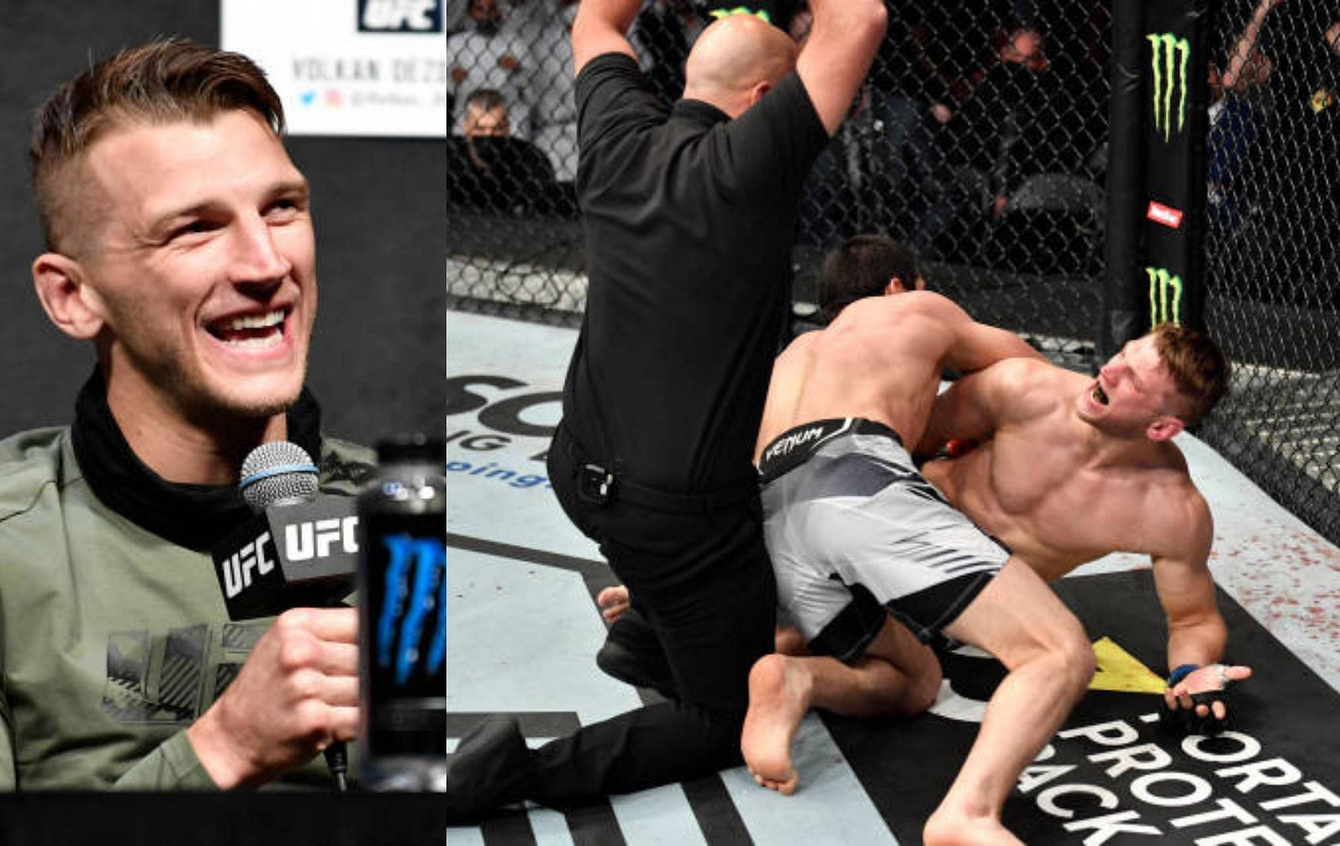 UFC拳手在記者會上微笑並在八角籠中戰鬥