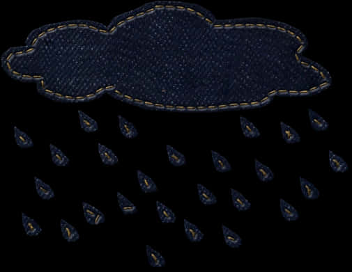 丹寧布雨雲雨滴 壁紙 — 一朵帶有黃色縫線的牛仔布紋理雲朵，在黑色背景上降下牛仔布水滴。