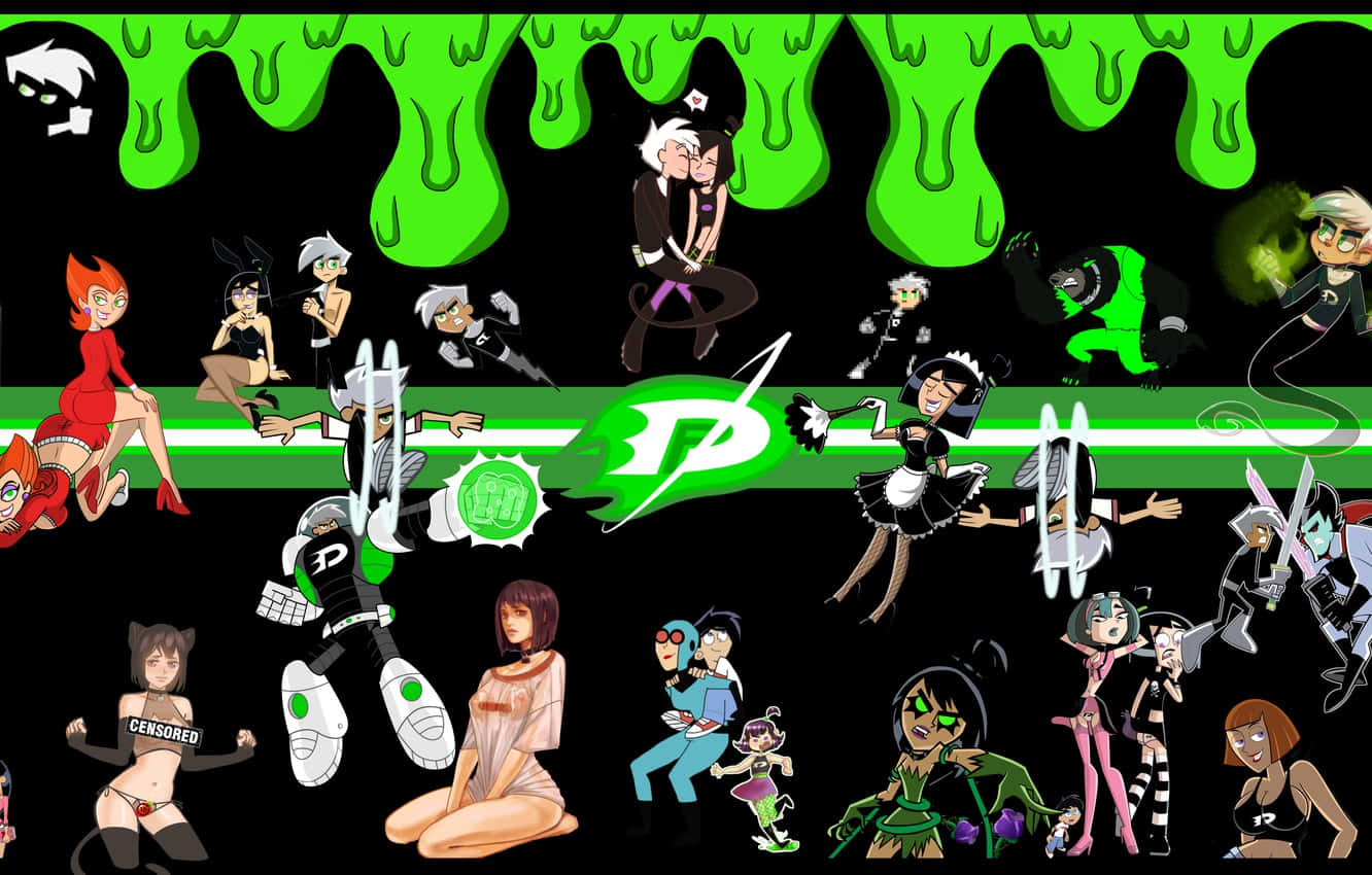 Danny Phantom 角色以動作姿勢呈現，搭配綠色黏液和標誌，背景為黑色。