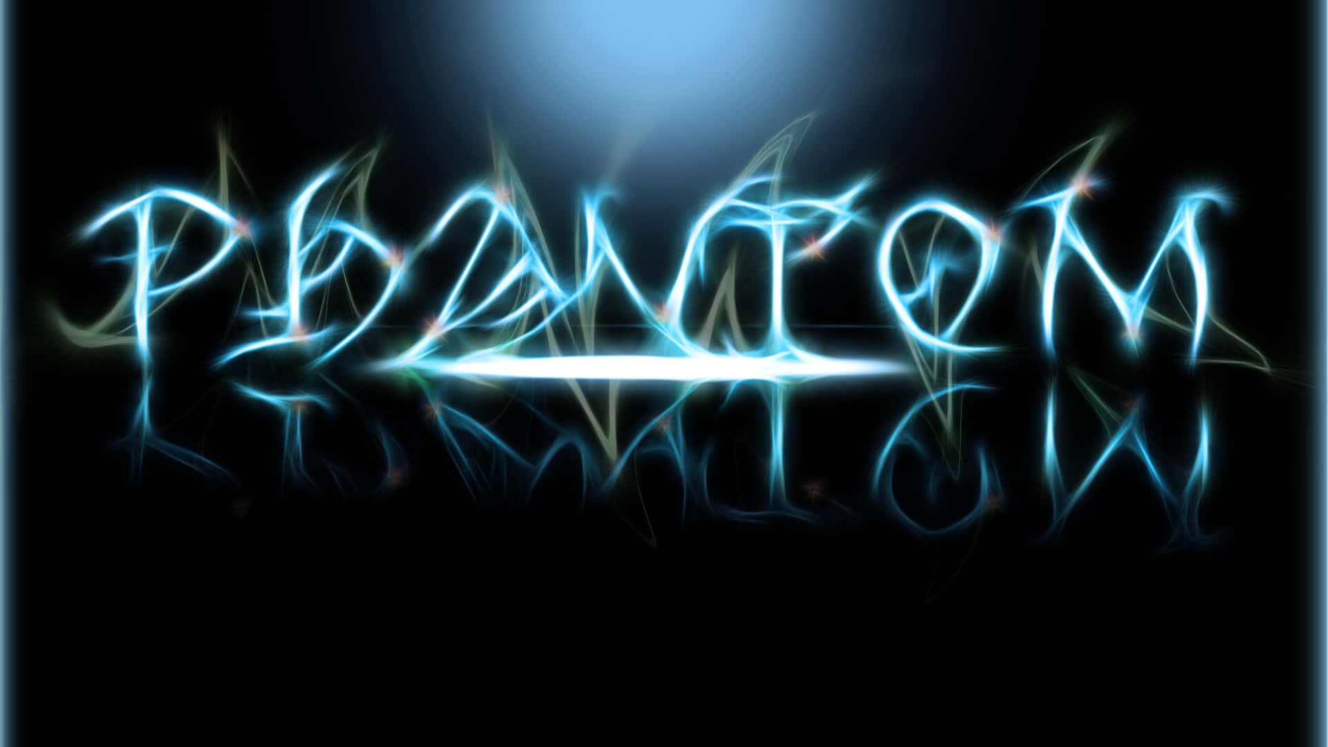 喺黑暗背景上發出藍色電光嘅文字，串出phantom。