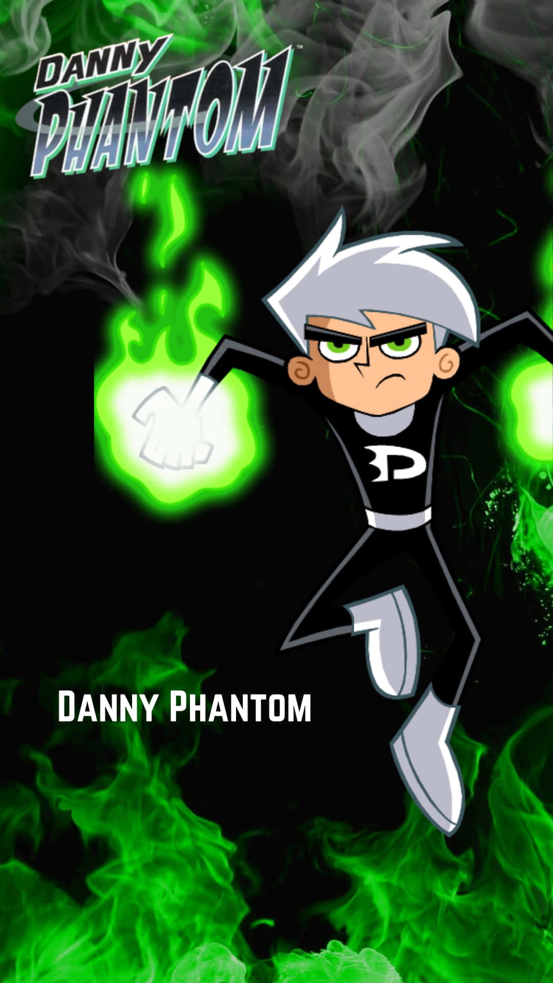 Danny Phantom 作為鬼魂，帶有綠色能量和煙霧。