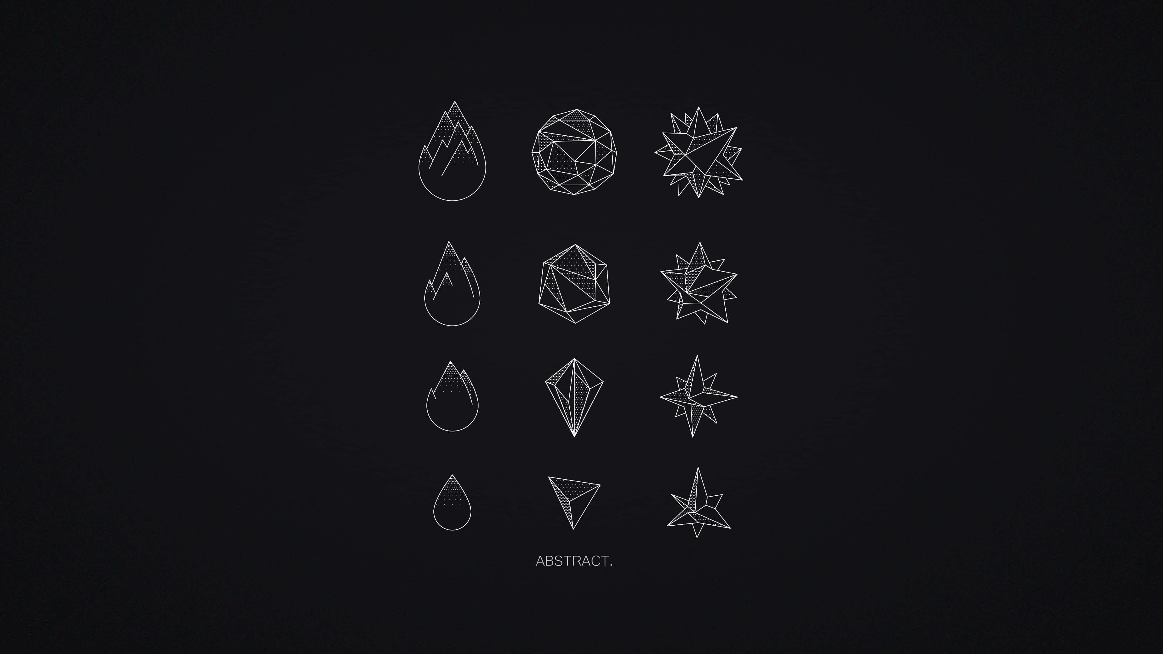 Minimalist Geometric 桌布 壁紙 — 九個極簡白色線條圖標，代表火、水、土和空氣元素，排列在深色紋理背景上。