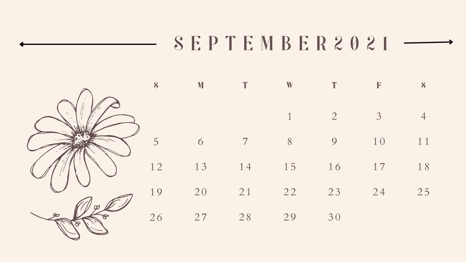 2021年9月月曆，附雛菊插圖