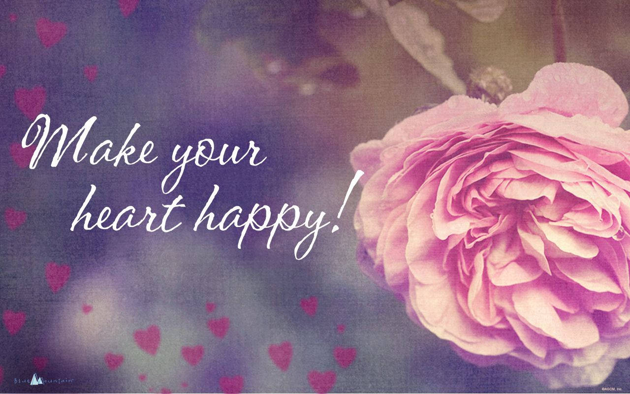 粉紅玫瑰配漂浮心形和文字「Make your heart happy」