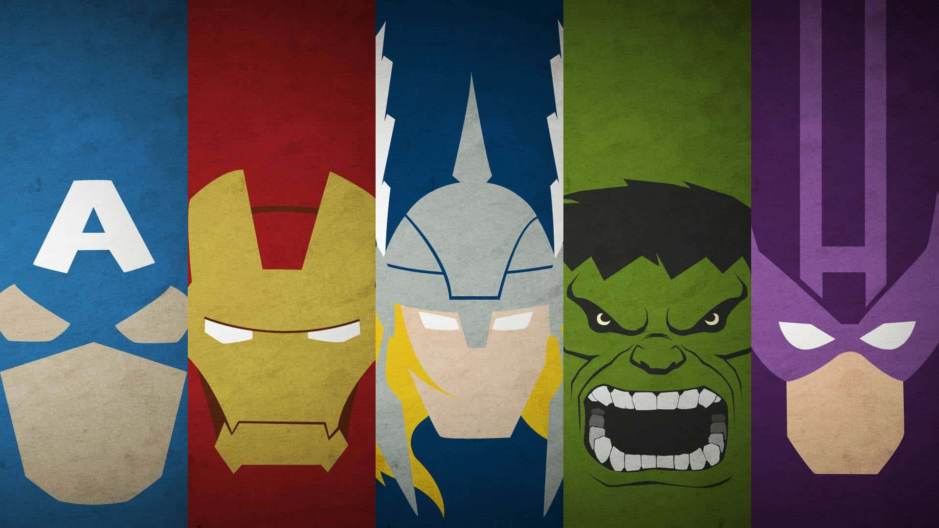 New Avengers 桌布 壁紙 — 五位標誌性超級英雄在帶有紋理紙張背景的醒目垂直面板中面向正面。