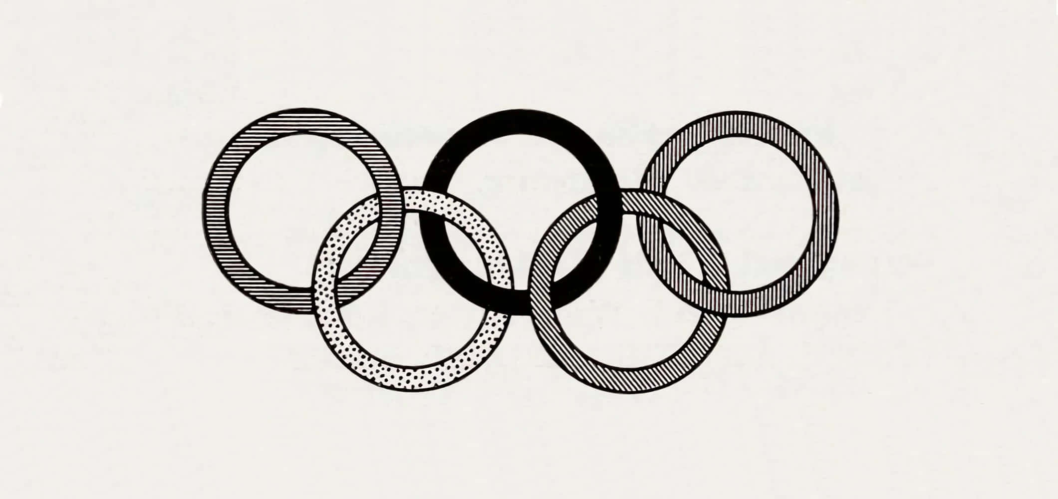 Olympics 桌布 壁紙 — 五個互相扣連的奧運環，以黑白呈現，帶有不同嘅交叉影線圖案，背景係有紋理嘅米白色。