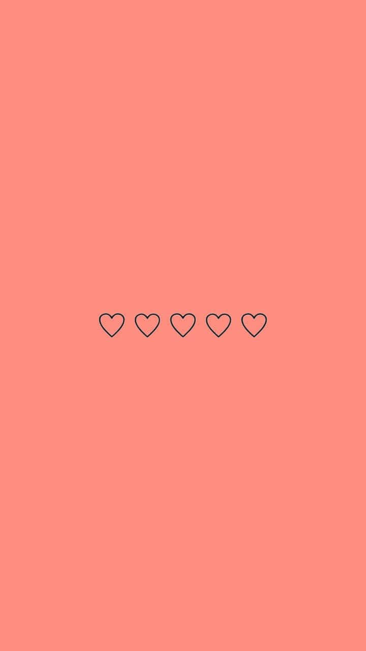 Cute Hearts 桌布 壁紙 — 五個極簡風格的輪廓心形居中排列在純珊瑚色背景上。