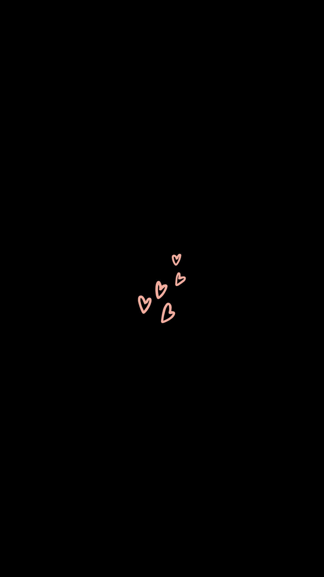 Aesthetic Black Heart 桌布 壁紙 — 五個精緻的粉紅色心形在極簡數位藝術中，輕輕漂浮在純黑背景上。