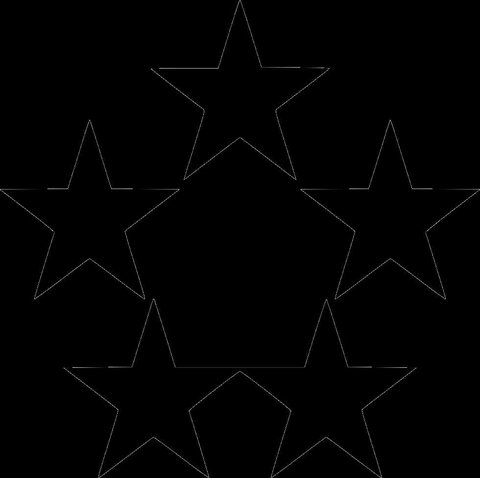 五顆黑色星星圖示 壁紙 — 五個白色輪廓星星以圓形圖案排列在純黑色背景上。