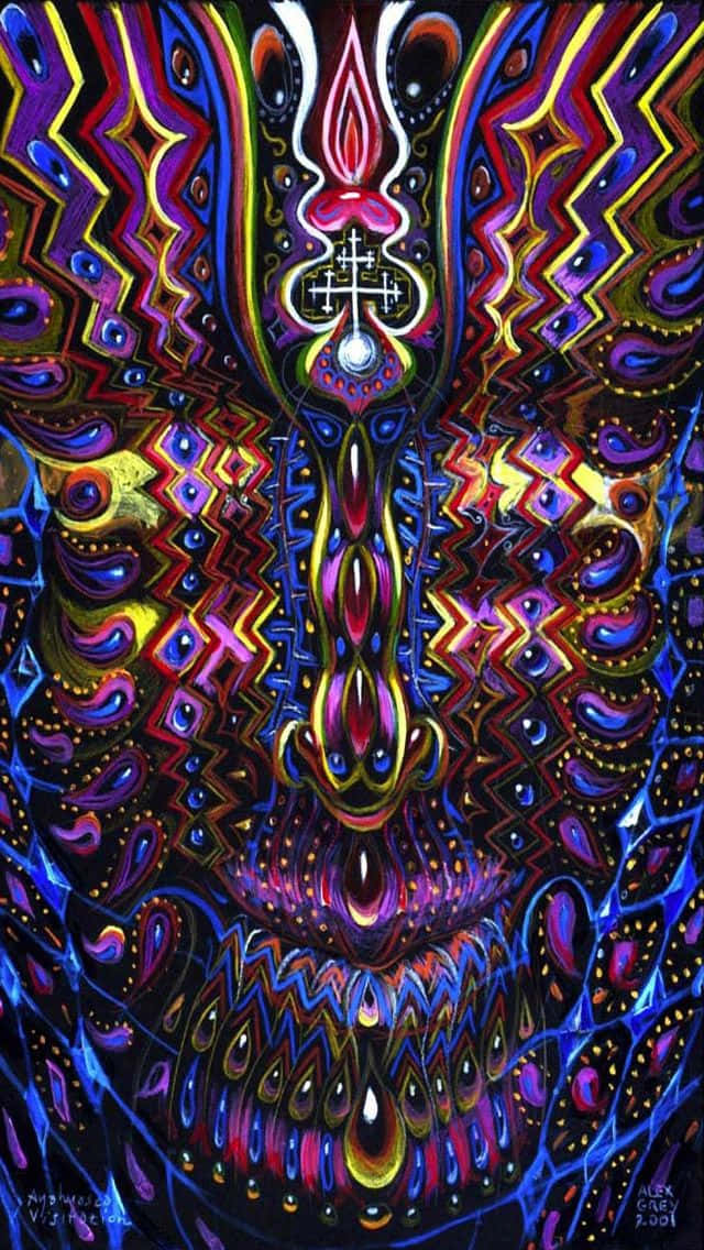 色彩繽紛的抽象臉龐，帶有發光的眼睛和複雜圖案。