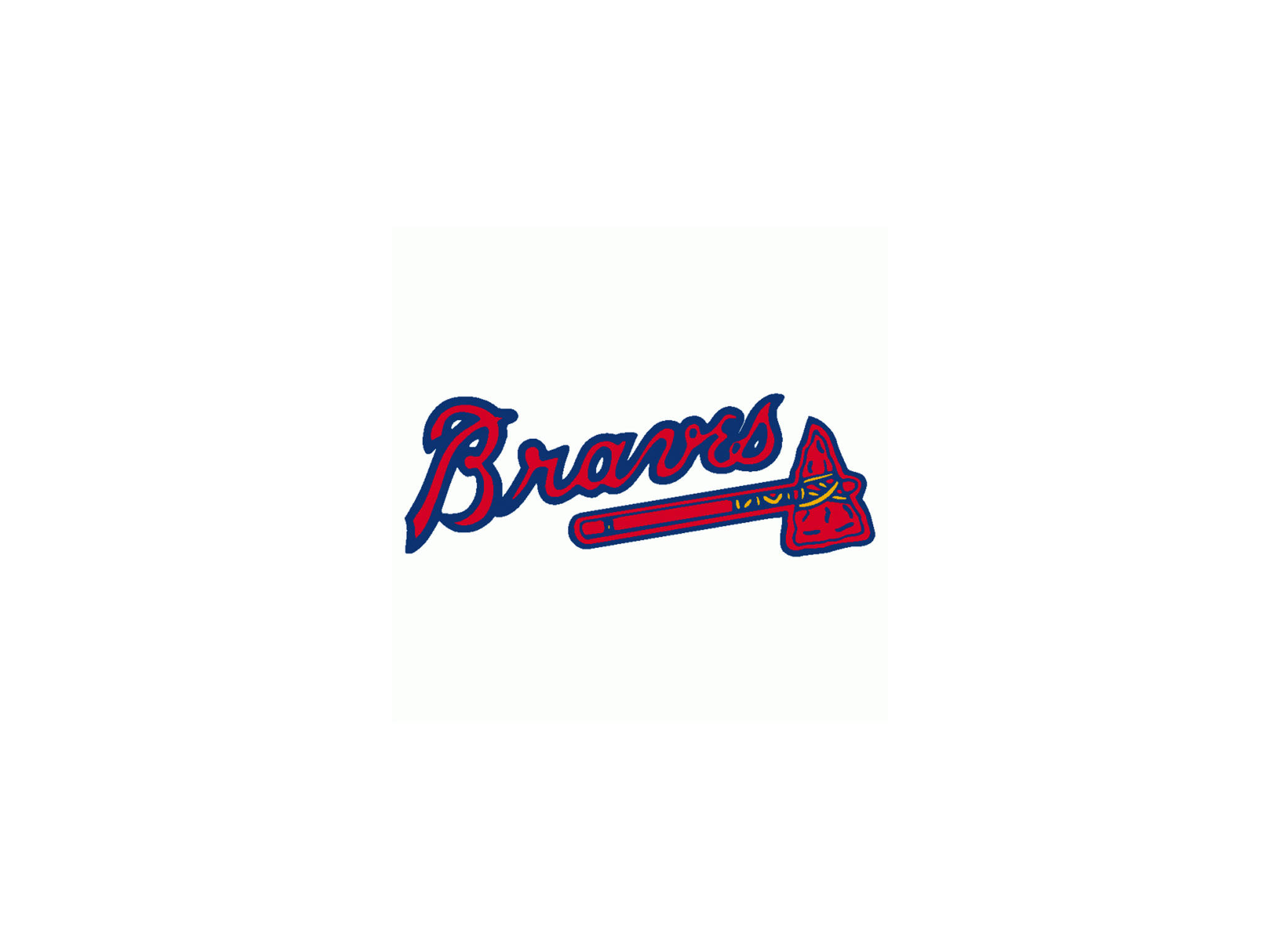 亞特蘭大勇士隊標誌 壁紙 — 紅色和藍色的 Braves 標誌，帶有風格化的戰斧，背景為奶油色。