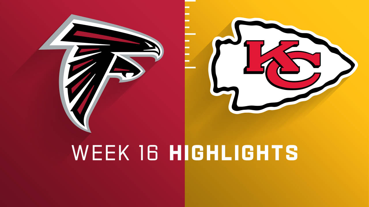 NFL 第 16 週精彩圖形， featuring 亞特蘭大獵鷹隊和堪薩斯城酋長隊的標誌。
