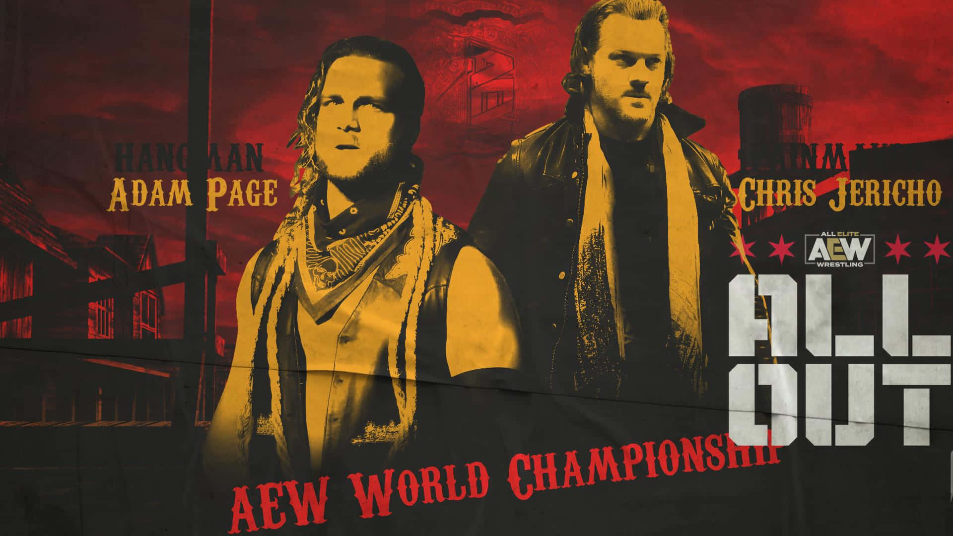 AEW All Out 摔角賽事海報， featuring Adam Page 和 Chris Jericho。