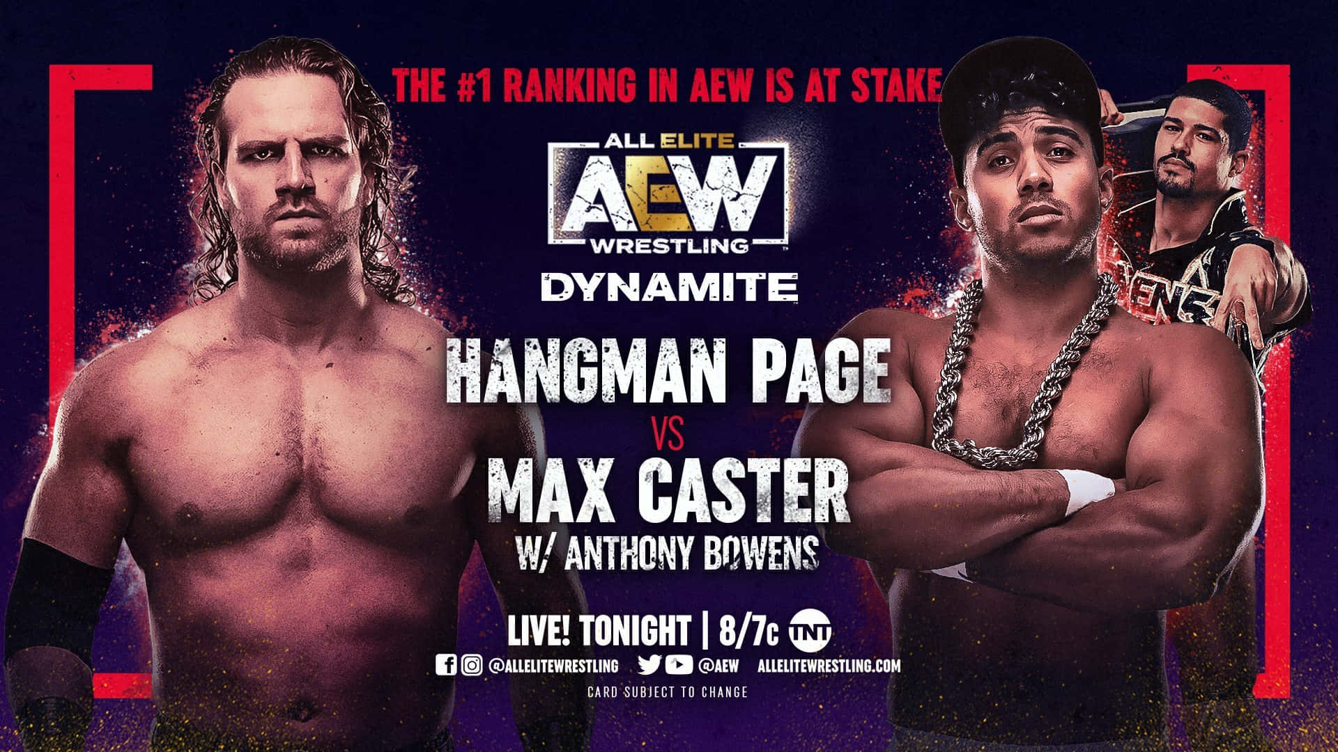 AEW Dynamite摔角宣傳海報 featuring Hangman Page 和 Max Caster 與 Anthony Bowens。