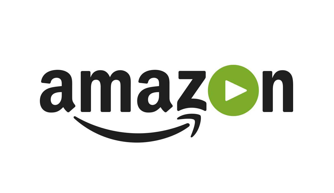 白色背景上，Amazon Prime 標誌，帶有綠色播放按鈕和彎曲箭頭。