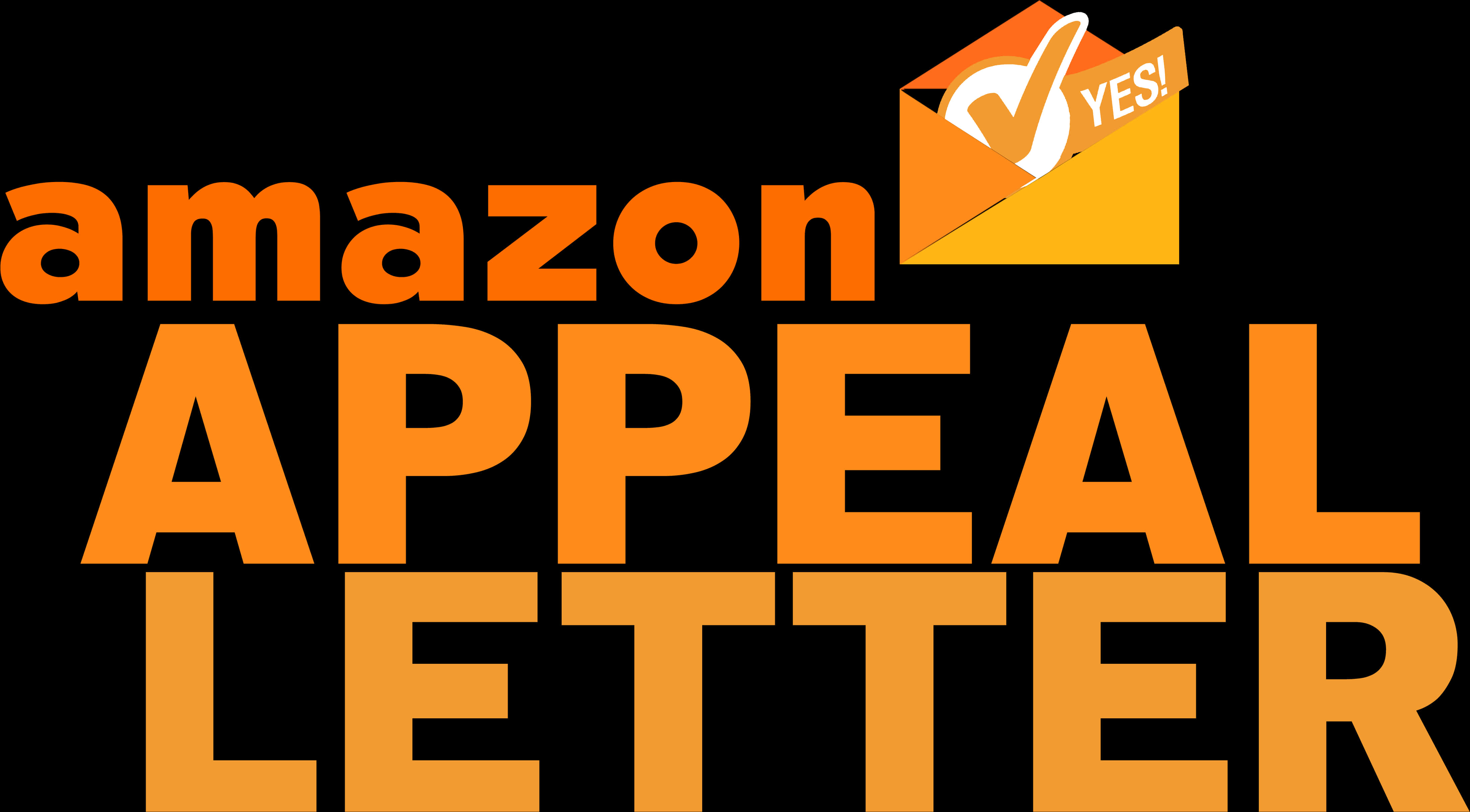 亞馬遜上訴信圖形 壁紙 — 粗體橙色文字顯示 amazon APPEAL LETTER，appeal 字樣上方有一個帶剔號嘅信封圖示。