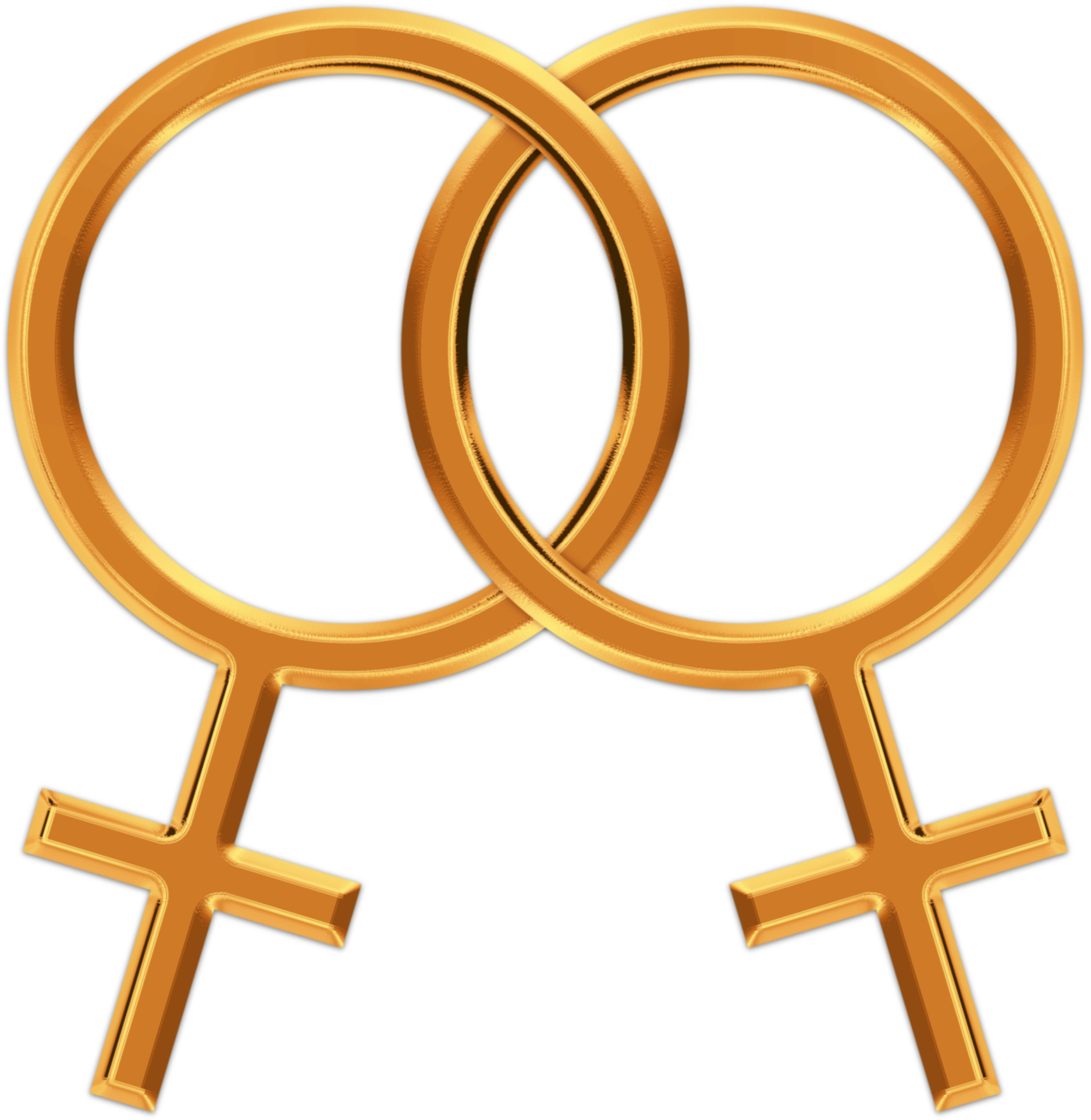 交織女性符號，女同性戀驕傲 壁紙 — 兩個金色女性性別符號交織在黑色背景上，帶有金屬光澤。
