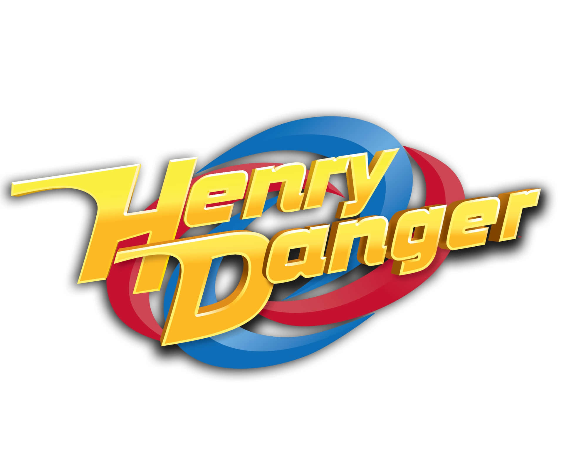 Henry Danger標誌，帶有黃色3D文字和紅藍漩渦