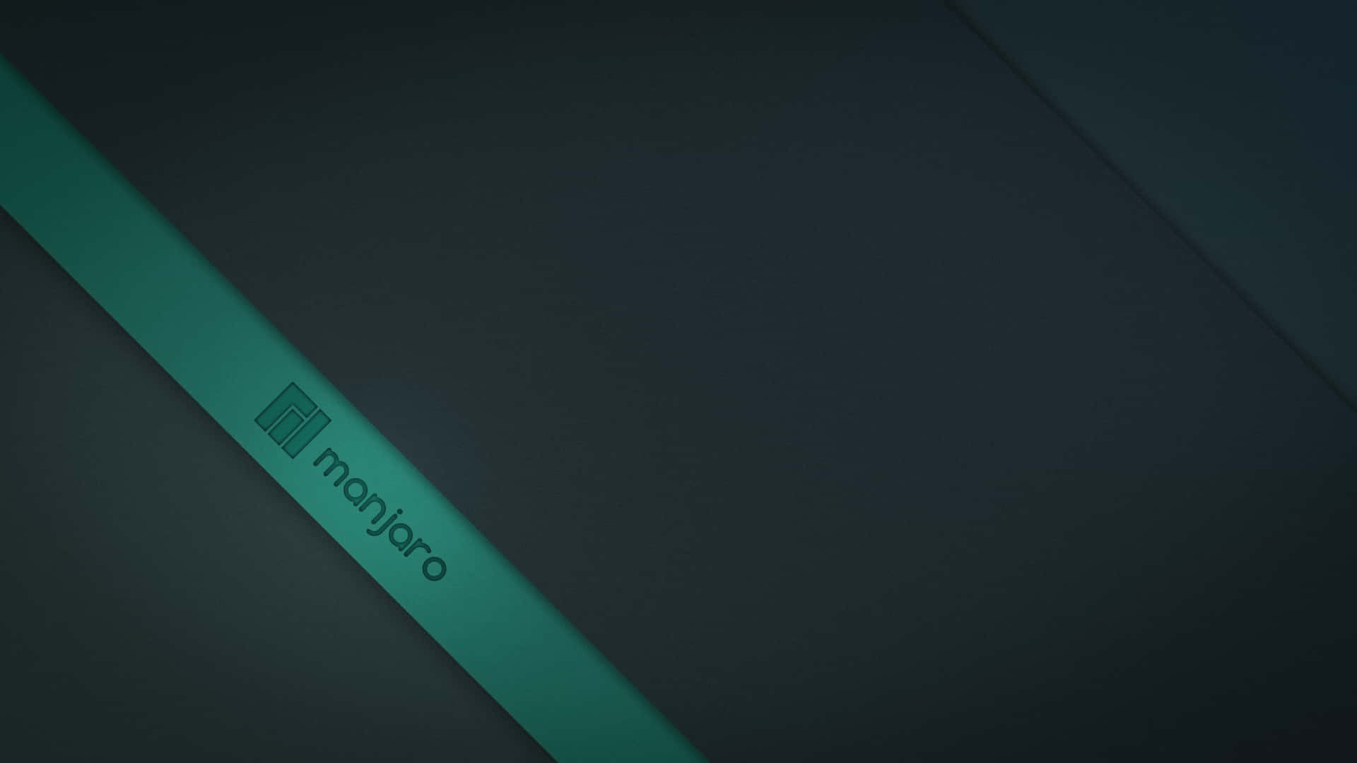 Manjaro 標誌在深色背景上的青綠色斜紋上。