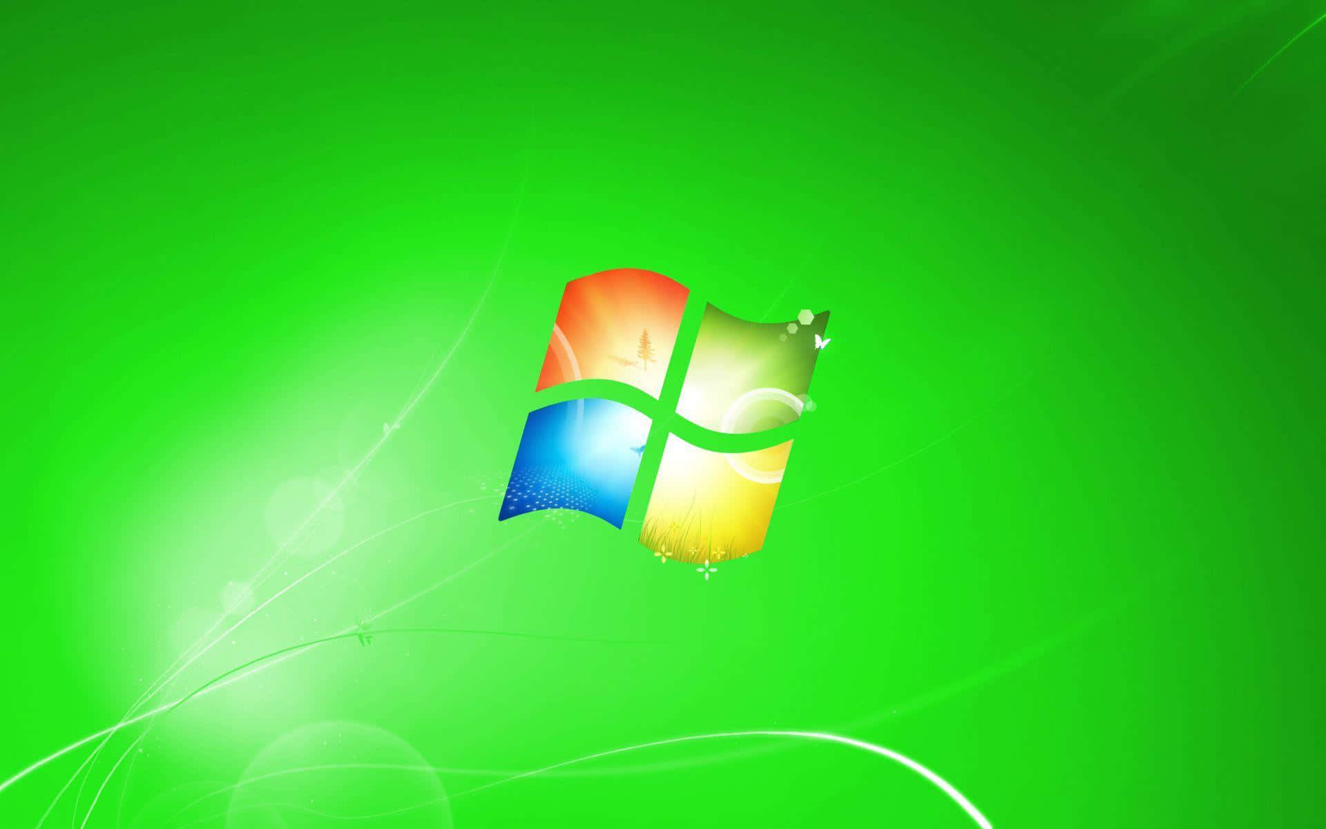 發光綠色背景上的Windows標誌，帶有光線條紋。