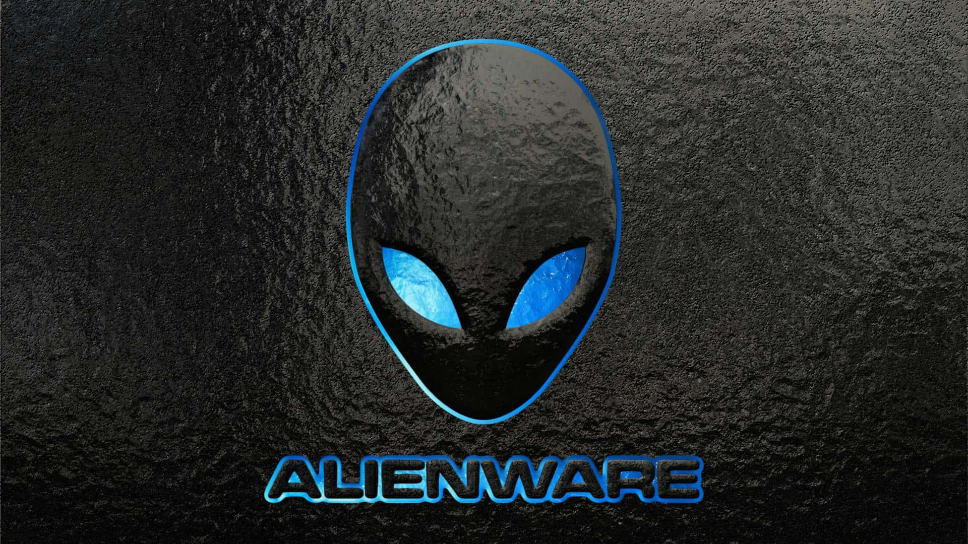 Alienware 標誌，在深色紋理表面上帶有發光藍色眼睛。