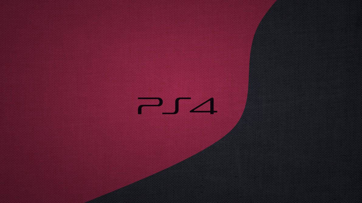 PS4標誌在紅色和黑色紋理背景上，帶有曲線分割設計。