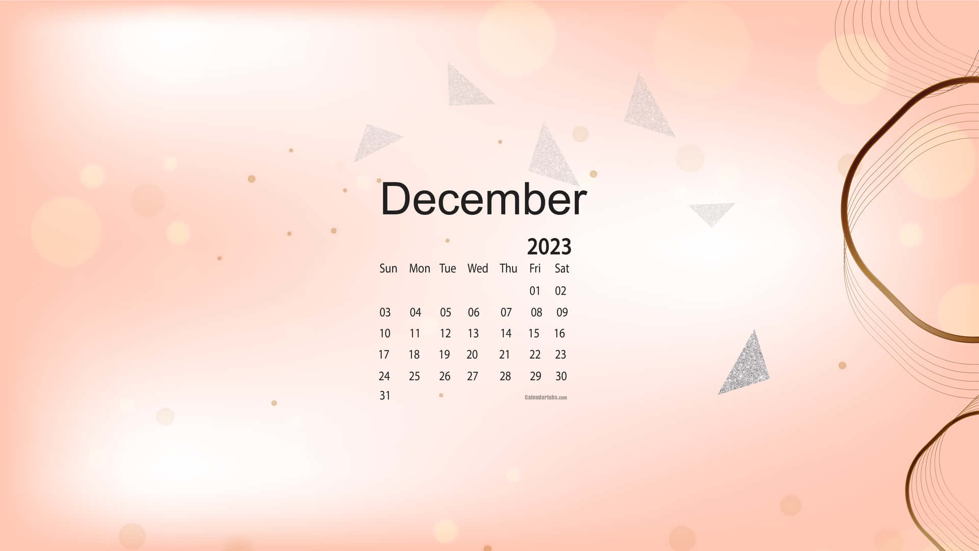 2023年12月月曆，柔和蜜桃色背景上帶有幾何形狀。