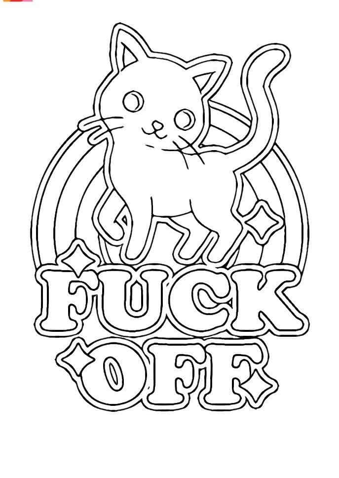 卡通貓，背後有彩虹和星星，粗體文字寫著 fuck off。