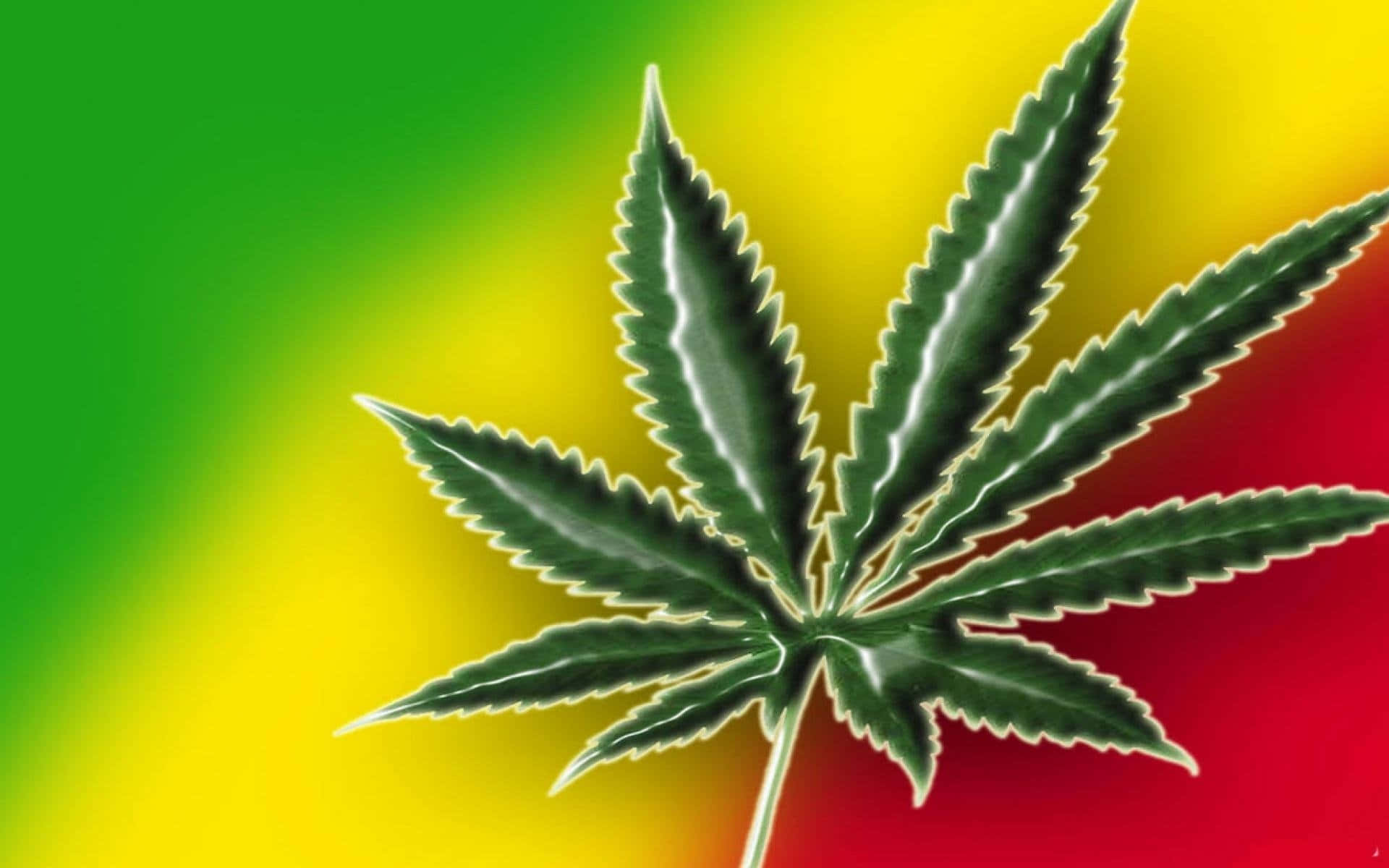 一片帶有發光葉脈的麻葉，位於綠色、黃色、紅色漸變背景上。