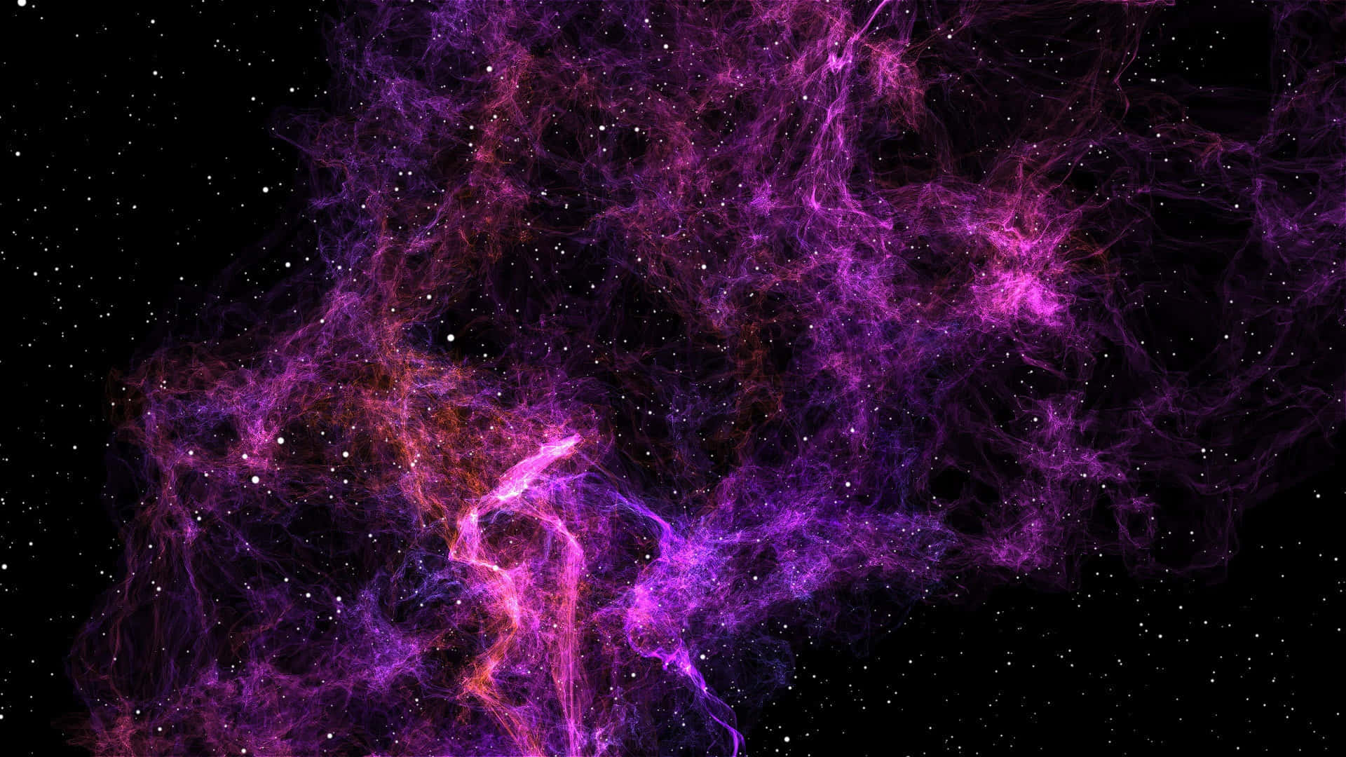紫色和粉紅色星雲在深空中發光，星星散佈其間。