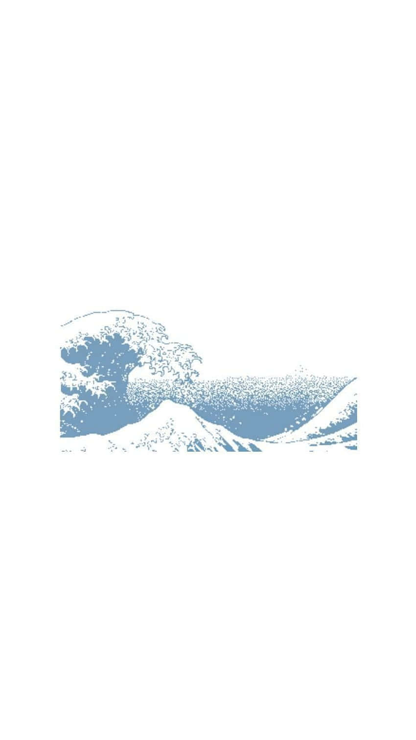 藍色波浪以日本木版畫風格拍打積雪的山峰。