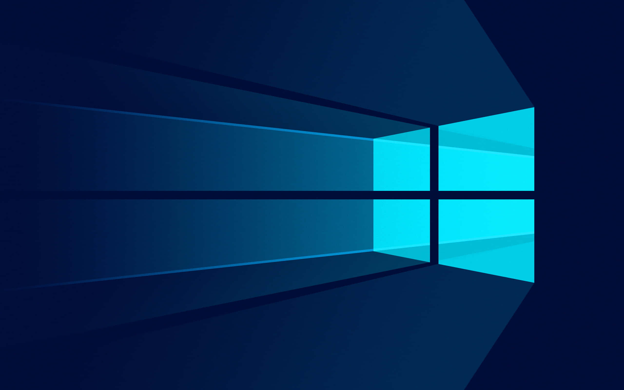 享受微軟最新作業系統 Windows 10 的驚豔視覺 壁紙 — 一個風格化的窗戶標誌，在深藍色漸變背景上發出青色的光芒。
