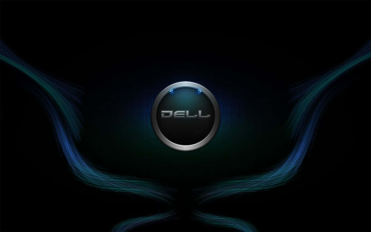 在深色背景上帶有發光藍色能量流的Dell標誌
