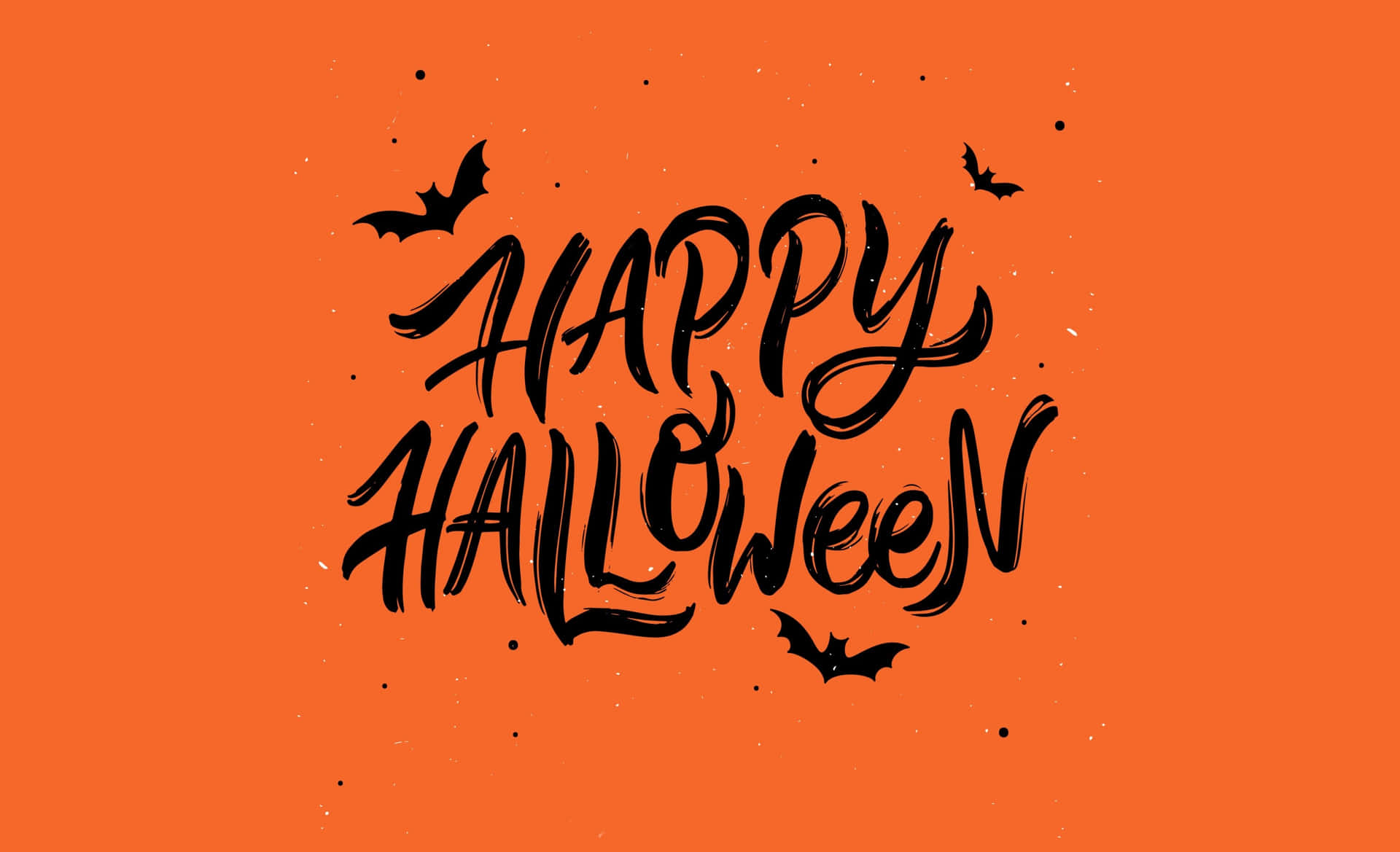 橙色背景上帶有蝙蝠的Happy Halloween文字
