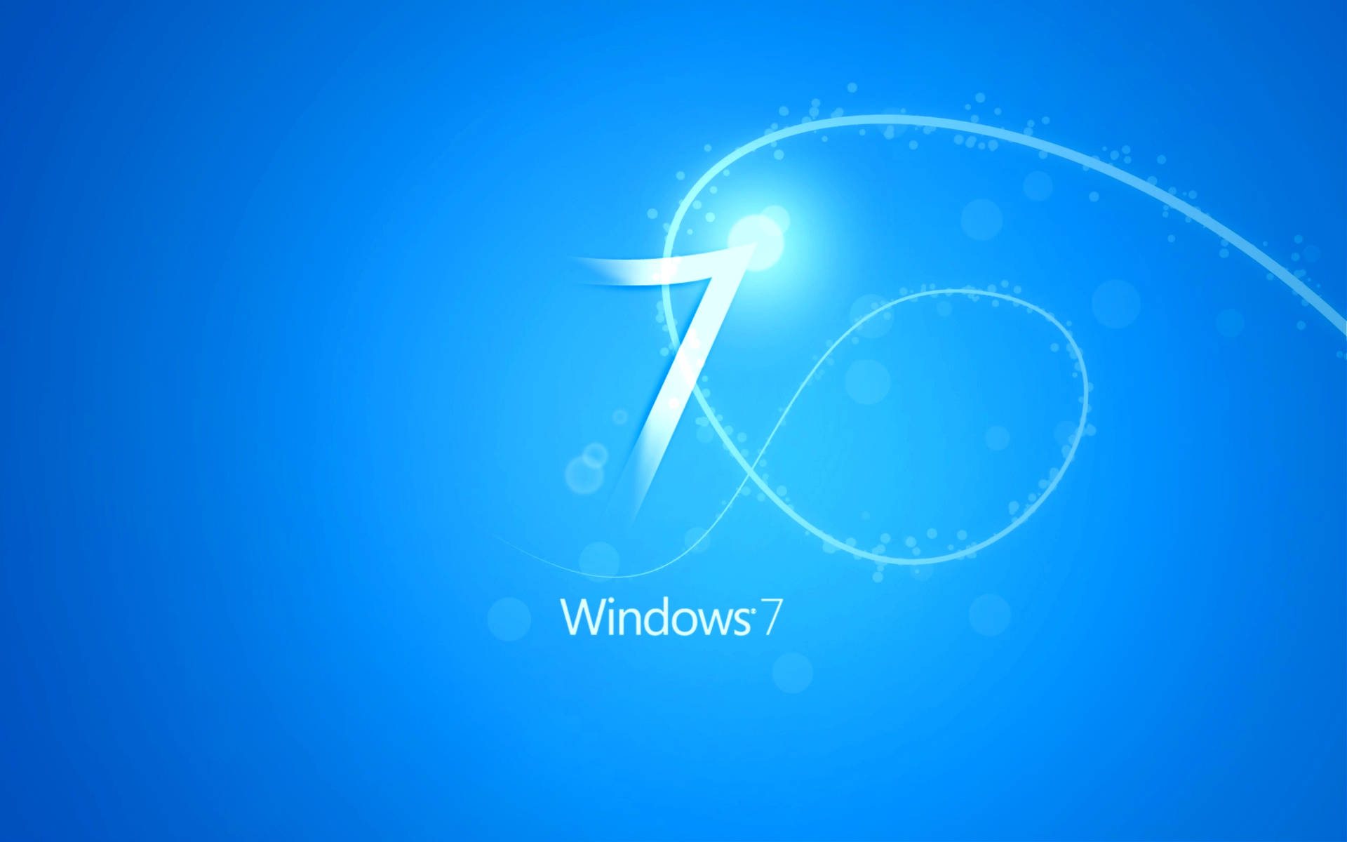 Windows 7 標誌，在藍色漸變背景上有發光漩渦