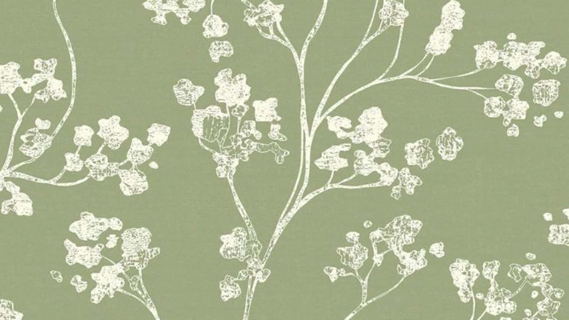 鼠尾草綠色牆紙，帶白色花枝圖案