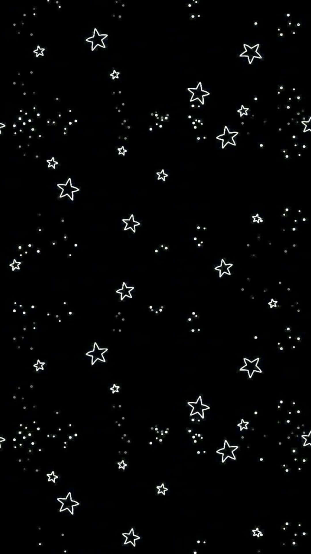 黑色背景帶有白色輪廓星星和點點，形成宇宙夜空圖案。