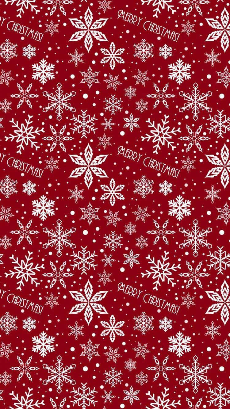 紅色背景，帶有白色雪花和Merry Christmas文字。