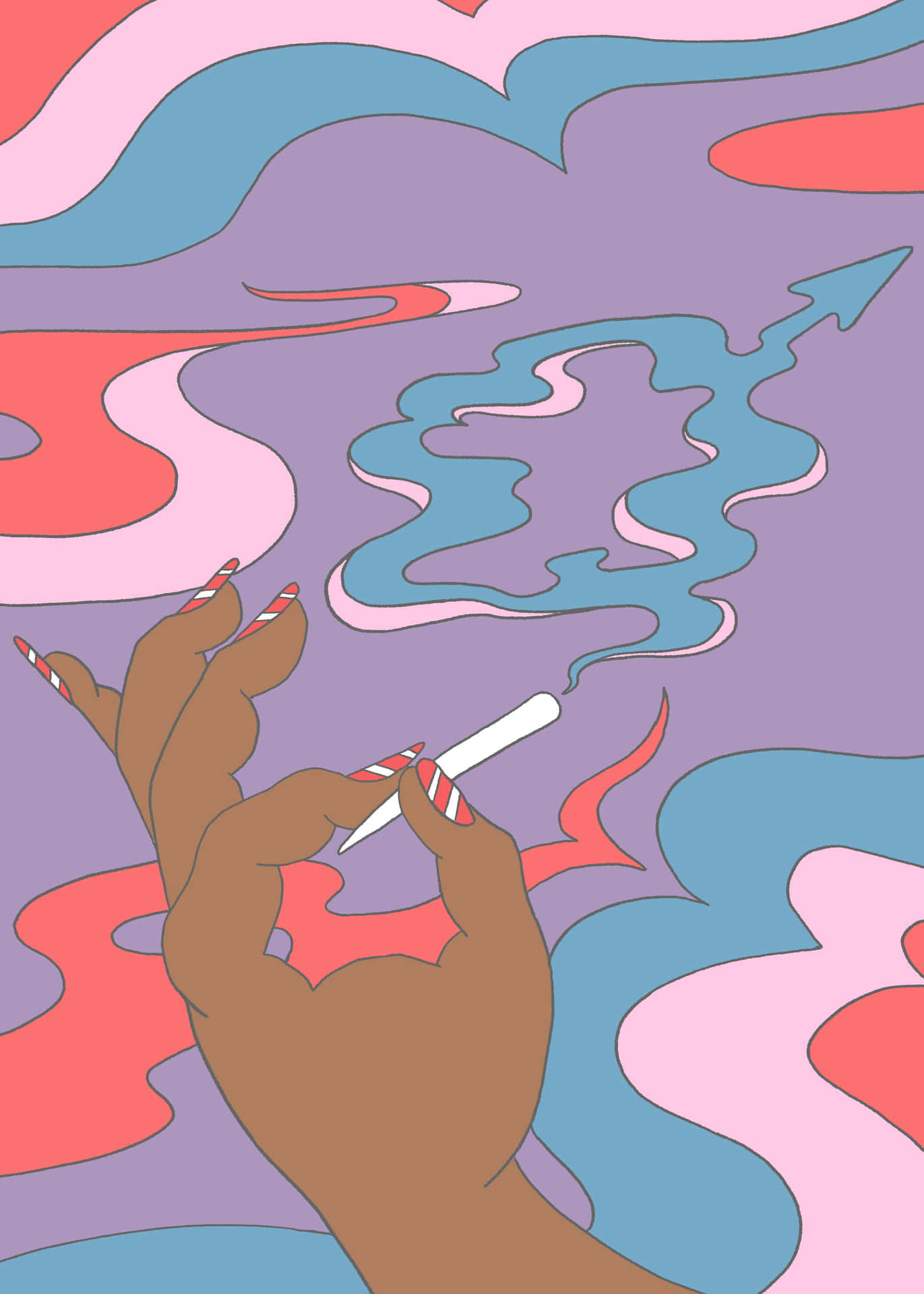 手拿著香煙，背景有彩色抽象煙霧漩渦
