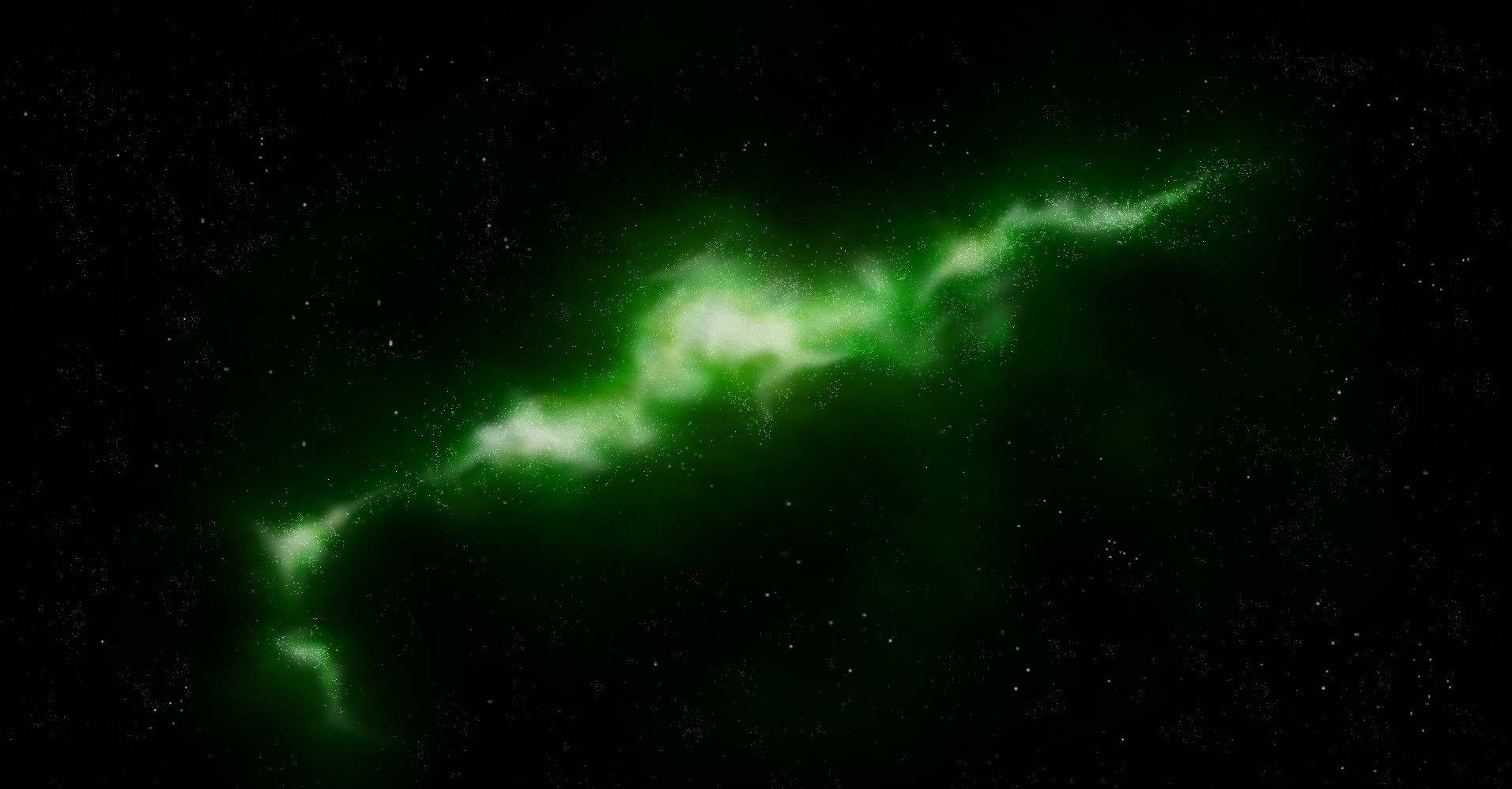 深空中被遙遠恆星環繞的發光綠色星雲。
